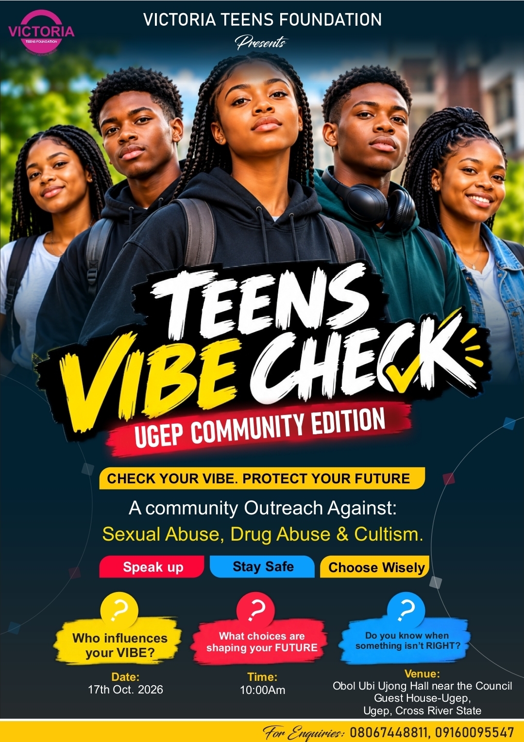 Victoria Teens Foundation to Host Community Outreach on Sexual Abuse, Drug Abuse and Cultism in Ugep