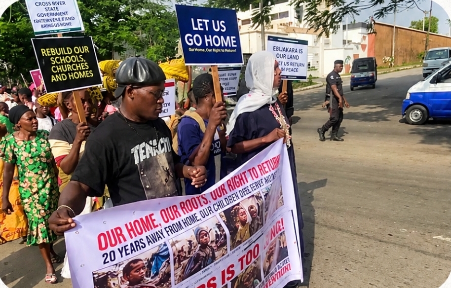 After 20 Years in Displacement, Ebijakara Residents Protest in Calabar, Demand Return to Ancestral Land